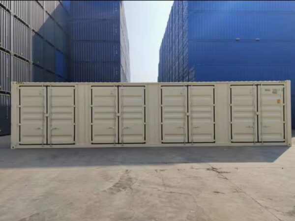 Contenedor High Cube de 40 pies con 4 puertas laterales color beige