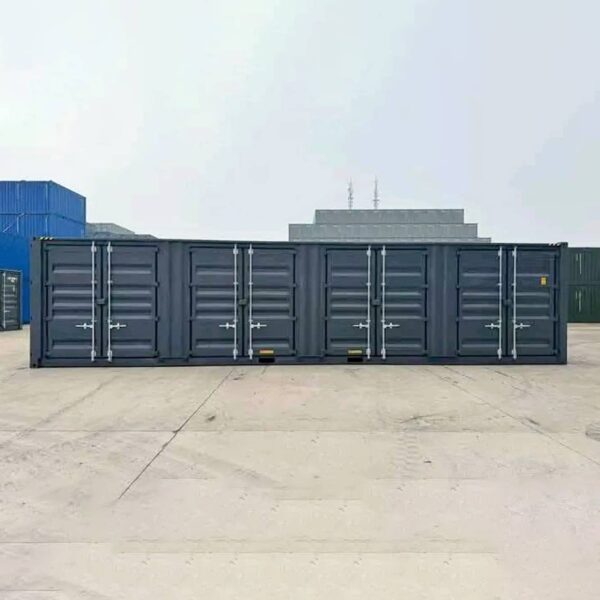 Contenedor High Cube de 40 pies con 4 puertas laterales gris oscuro