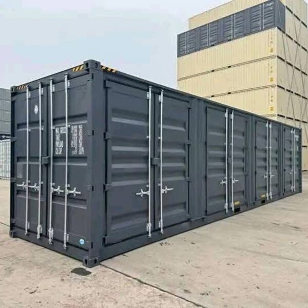 Contenedor High Cube de 40 pies con 4 puertas laterales gris oscuro